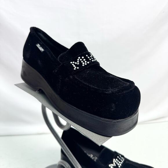 Vintage Shoes - Vintage Y2K Black Velvet Platform Rhinestone Loafers Size 7.5